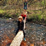 Elias, Donnie and Gabby crossing Baird Creek